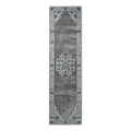 Charcoal Grey Distressed Medallion Hand-Tufted Runner with Powder Blue Border