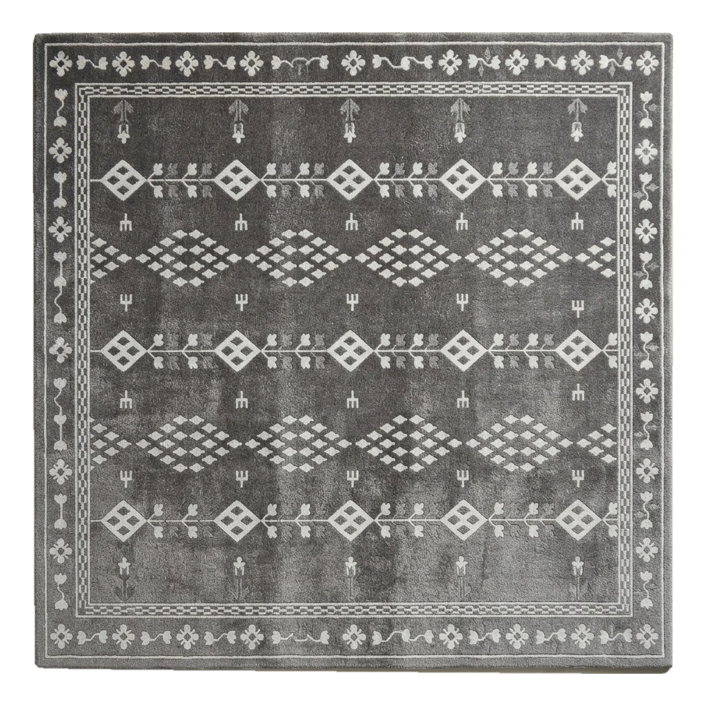 Charcoal Tribal Diamond Hand-Tufted Rug with Silver Vine Border - alternate view