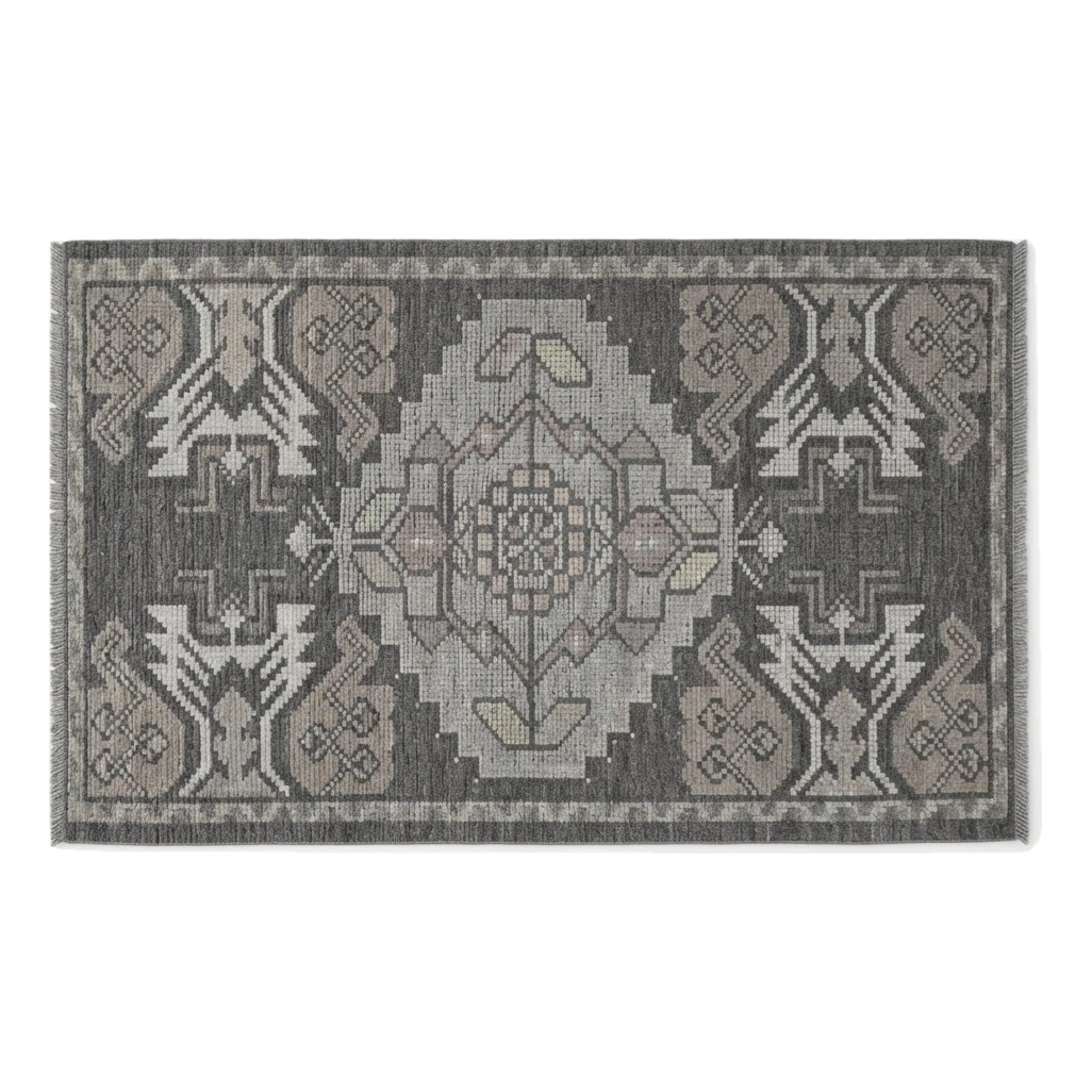 Charcoal and Grey Tribal Medallion Hand-Knotted Rug