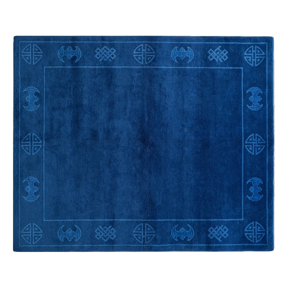 Cobalt Blue Chinese Art Deco Hand-Knotted Rug with Tonal Symbol Border - alternate view