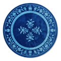 Cobalt Blue Round Hand-Tufted Rug with Sky Blue Floral Vine Border