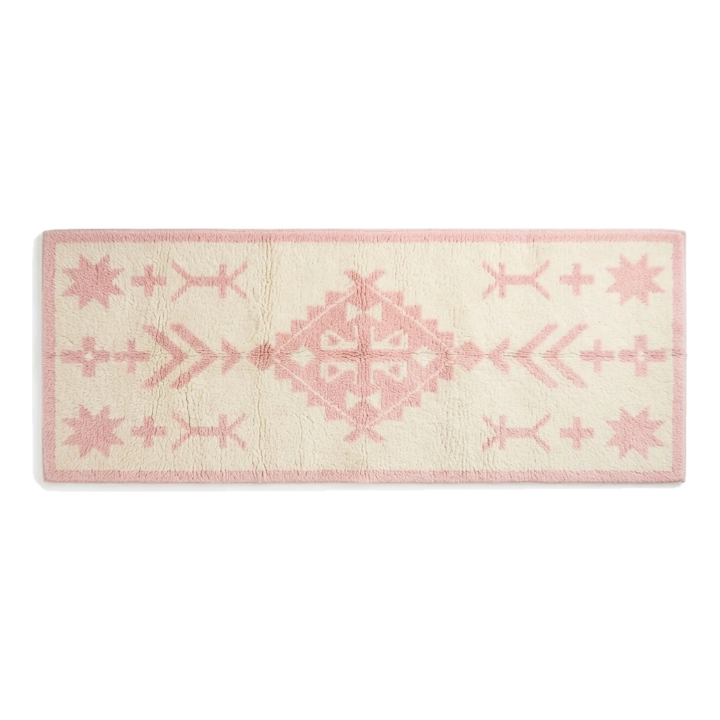 Cream Berber Hand-Tufted Runner with Pink Tribal Diamond Motifs - alternate view