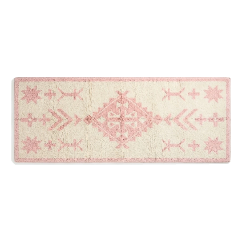 Cream Berber Hand-Tufted Runner with Pink Tribal Diamond Motifs - alternate view