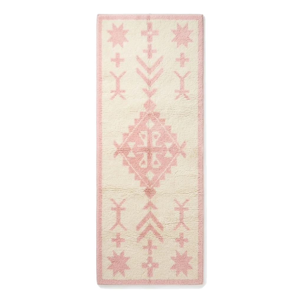 Cream Berber Hand-Tufted Runner with Pink Tribal Diamond Motifs