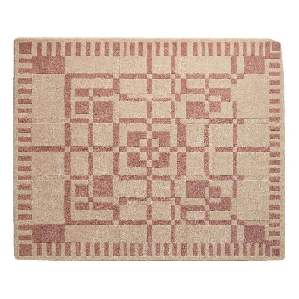 Cream Geometric Hand-Tufted Rug with Dusty Rose Lattice Border - alternate view