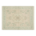 Cream Hand-Knotted Rug with Mint Green Medallion and Border