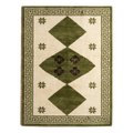 Cream Hand-Tufted Rug with Olive Diamonds and Greek Key Border