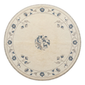 Cream Round Chinese Art Deco Hand-Knotted Rug with Slate Blue Florals