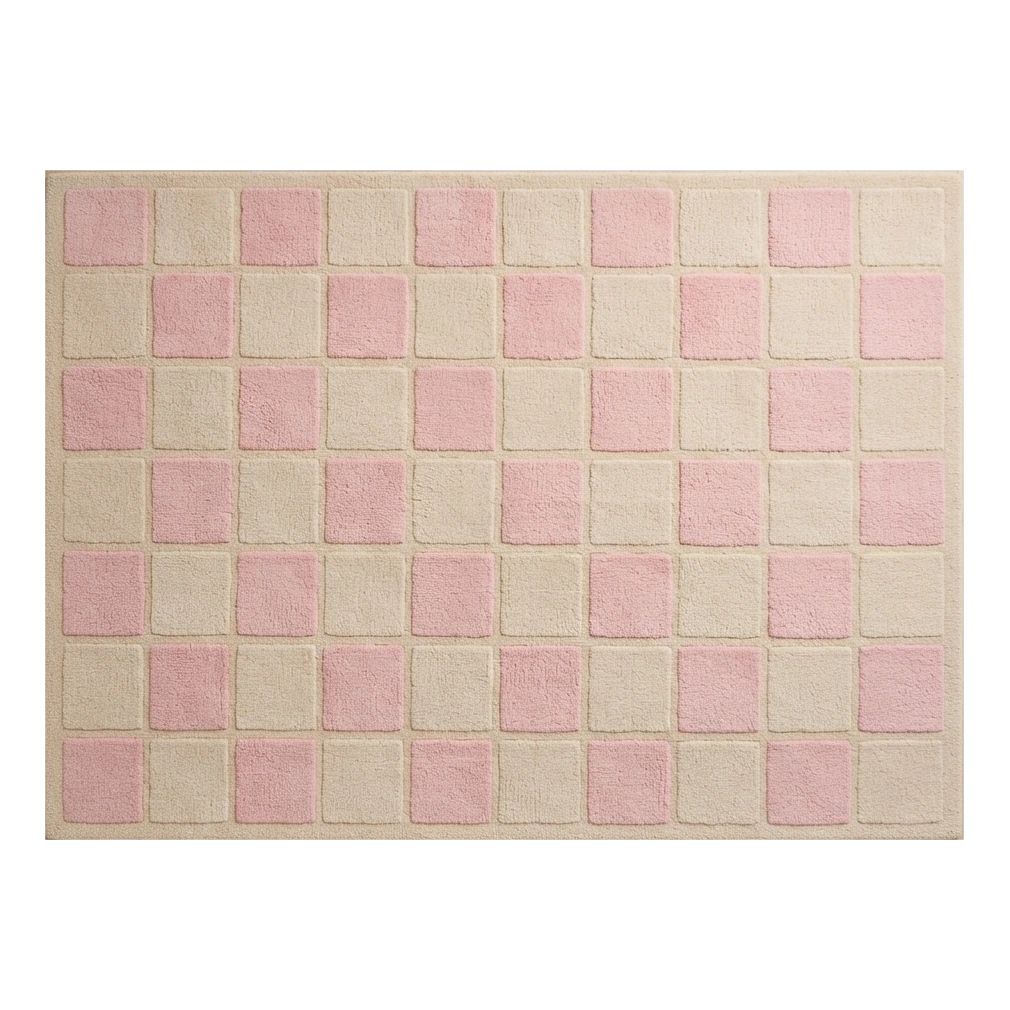 Cream and Blush Pink Checkerboard Hand-Tufted Rug - alternate view