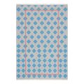 Dove Grey Cotton Flat Weave Rug with Blue Quatrefoil Pattern
