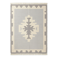 Dove Grey Cotton Flat Weave Rug with Ivory Tribal Medallion