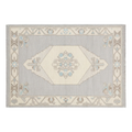 Dove Grey Hand-Knotted Rug with Ivory Medallion and Floral Border