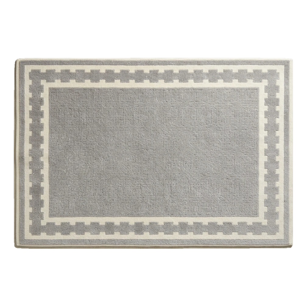 Dove Grey Hand-Tufted Rug with Ivory Crenellated Border - alternate view