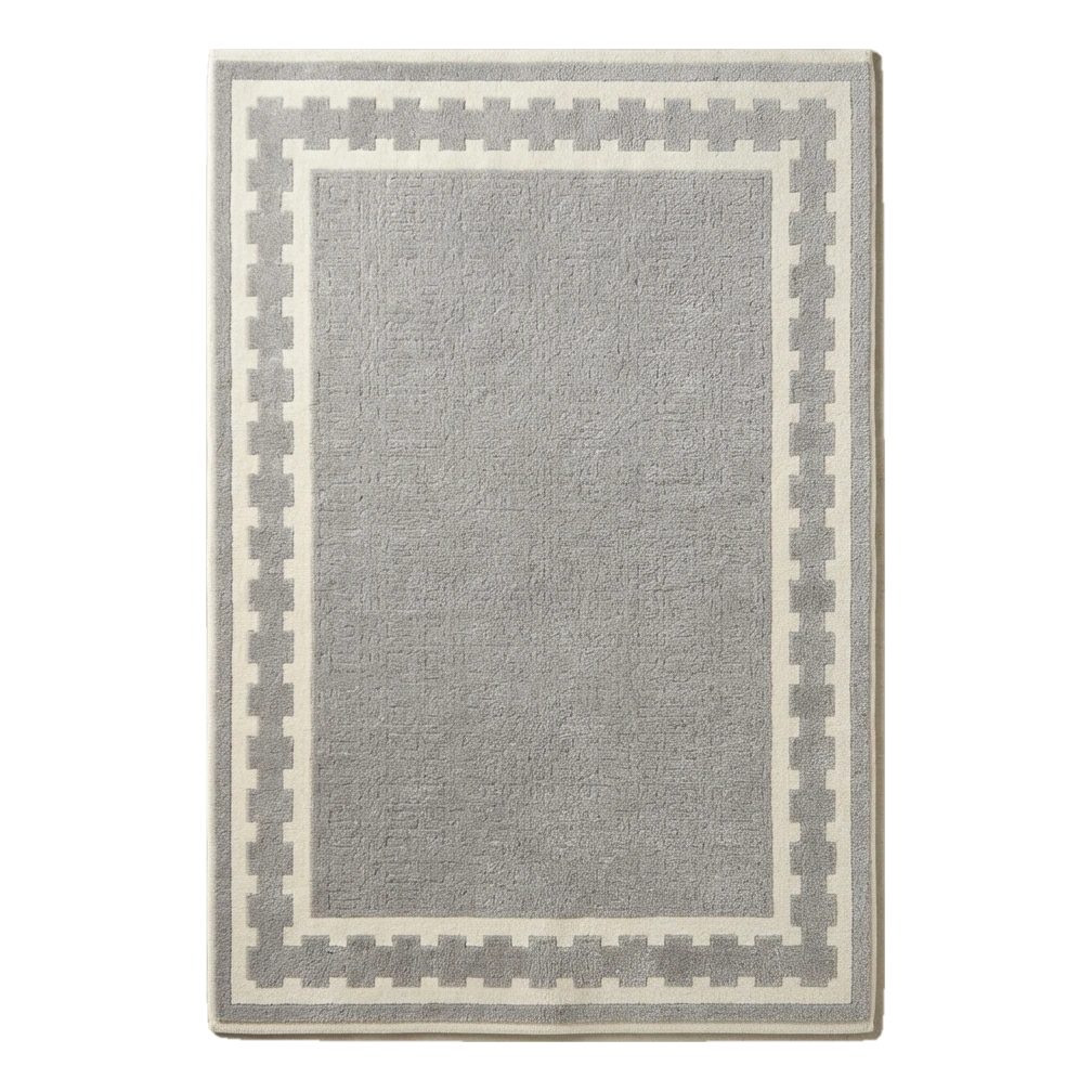 Dove Grey Hand-Tufted Rug with Ivory Crenellated Border