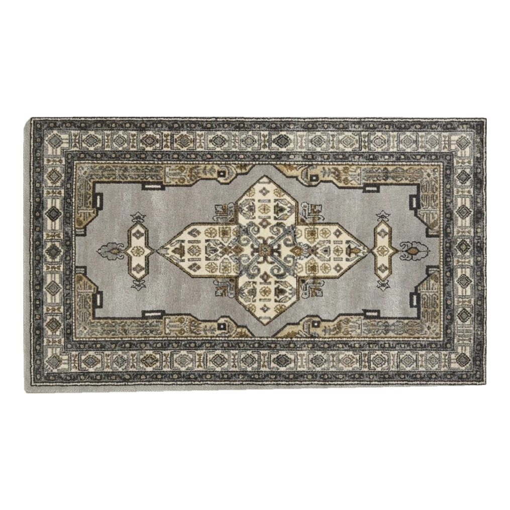 Dove Grey Persian Medallion Hand-Tufted Runner with Charcoal Border - alternate view