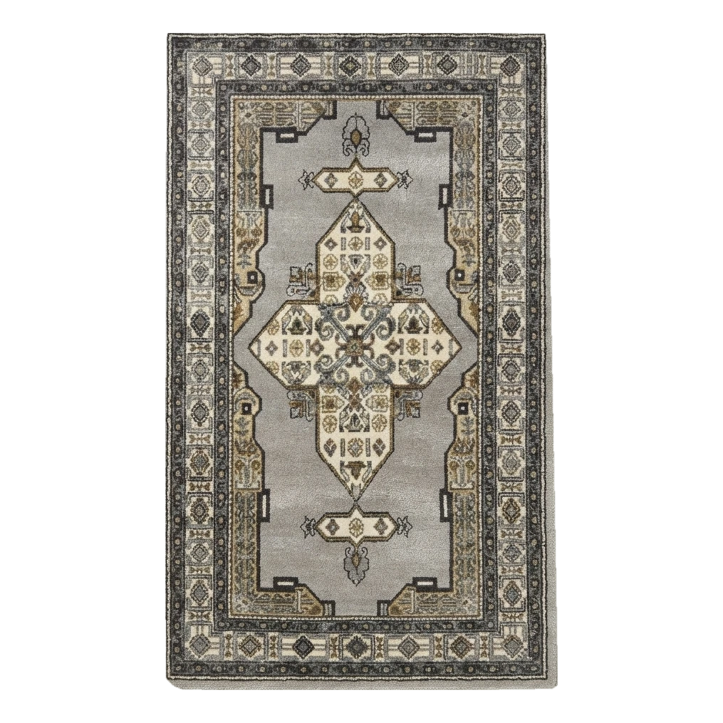 Dove Grey Persian Medallion Hand-Tufted Runner with Charcoal Border