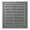 Dove Grey and Charcoal Striped Hand-Tufted Rug with Greek Key Border