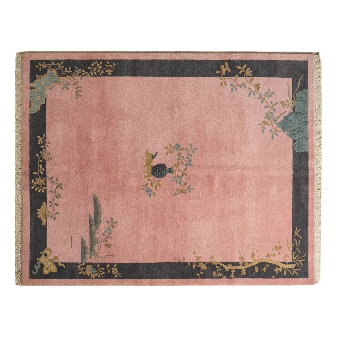 Dusty Rose Chinese Art Deco Hand-Knotted Rug with Charcoal Border - alternate view