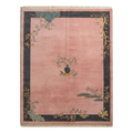 Dusty Rose Chinese Art Deco Hand-Knotted Rug with Charcoal Border