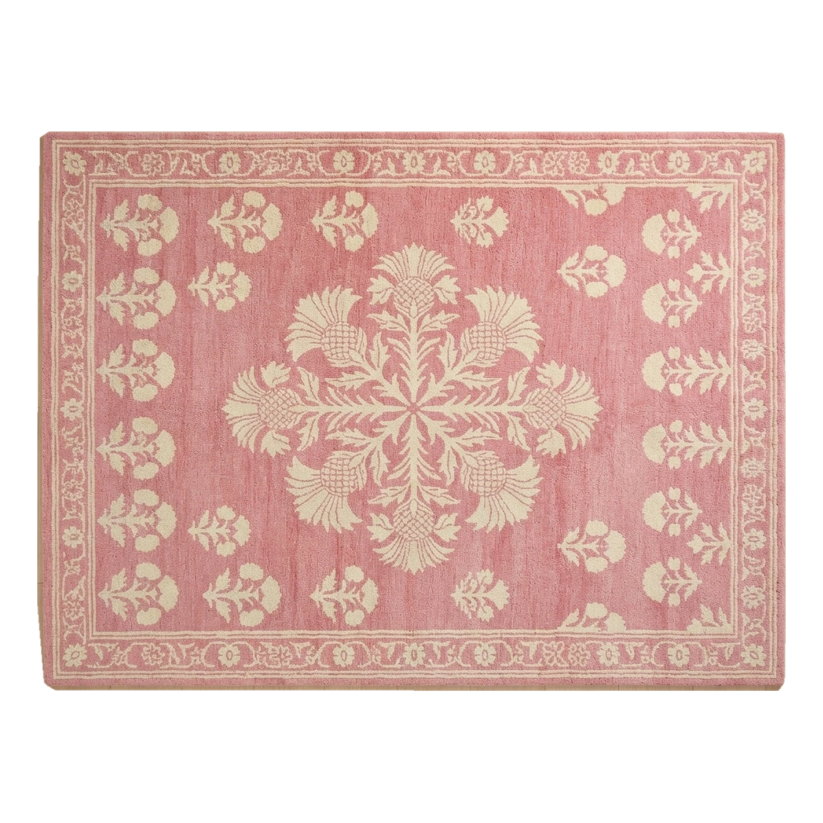 Dusty Rose Floral Medallion Hand-Tufted Rug with Cream Poppy Border - alternate view