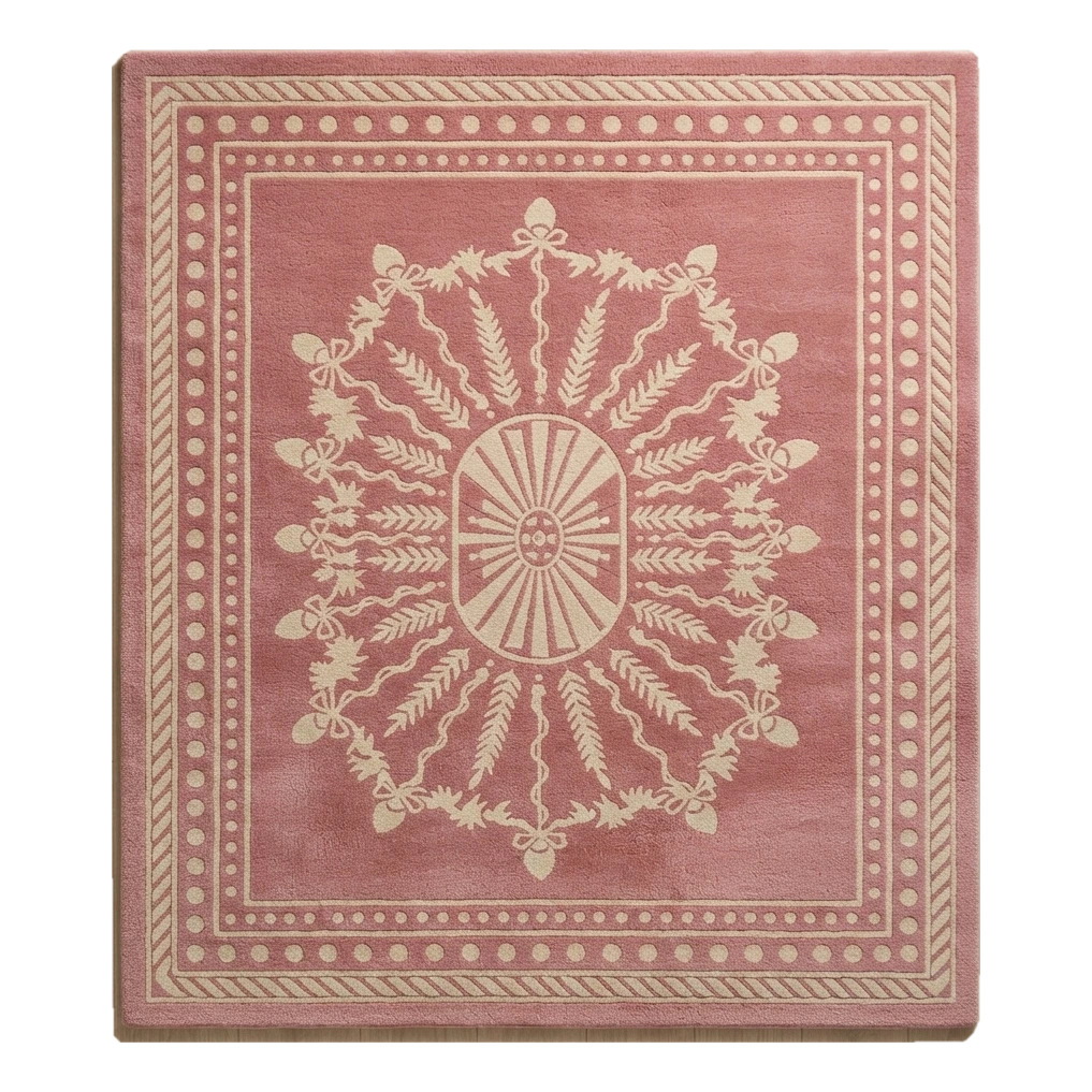Dusty Rose Hand-Tufted Rug with Cream Sunburst Medallion - alternate view
