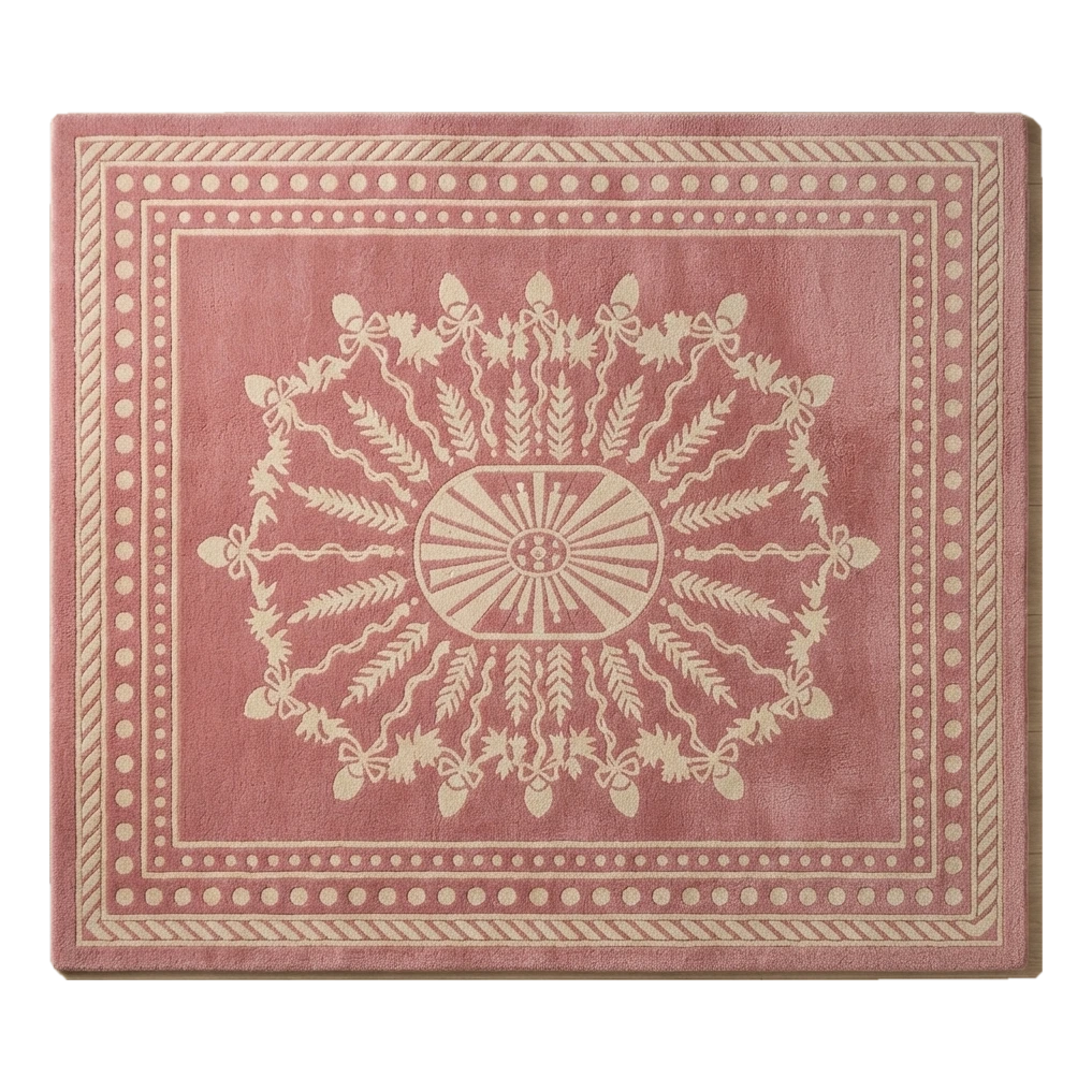 Dusty Rose Hand-Tufted Rug with Cream Sunburst Medallion