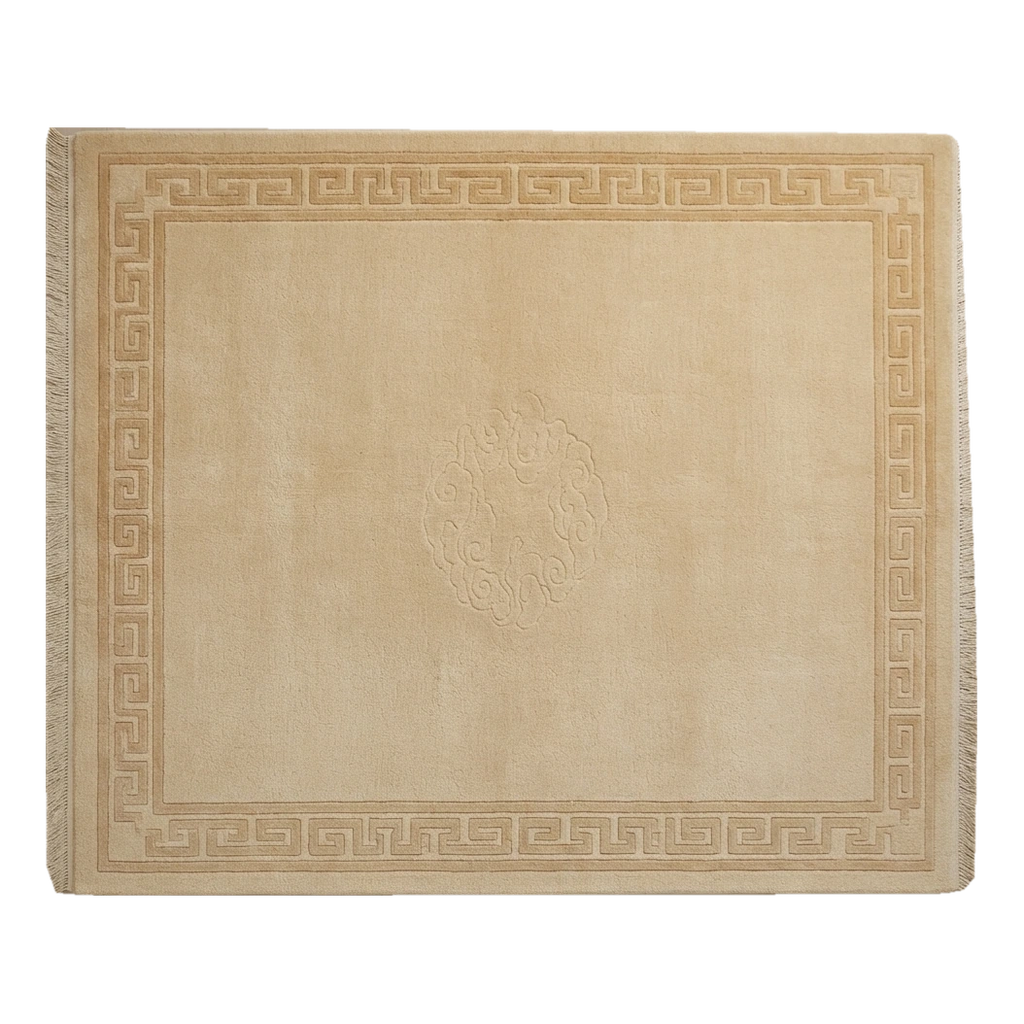 Golden Beige Hand-Knotted Rug with Tonal Greek Key Border - alternate view
