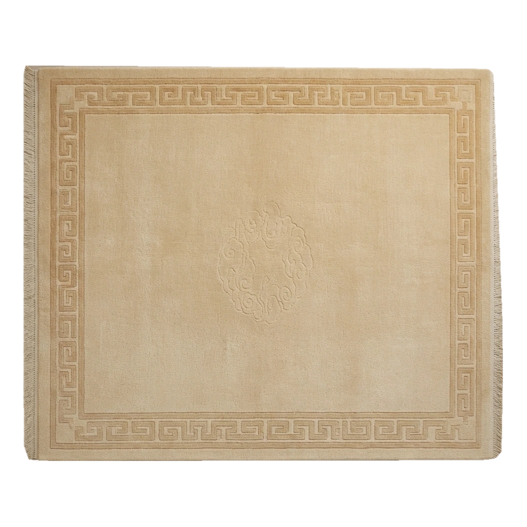 Golden Beige Hand-Knotted Rug with Tonal Greek Key Border - alternate view