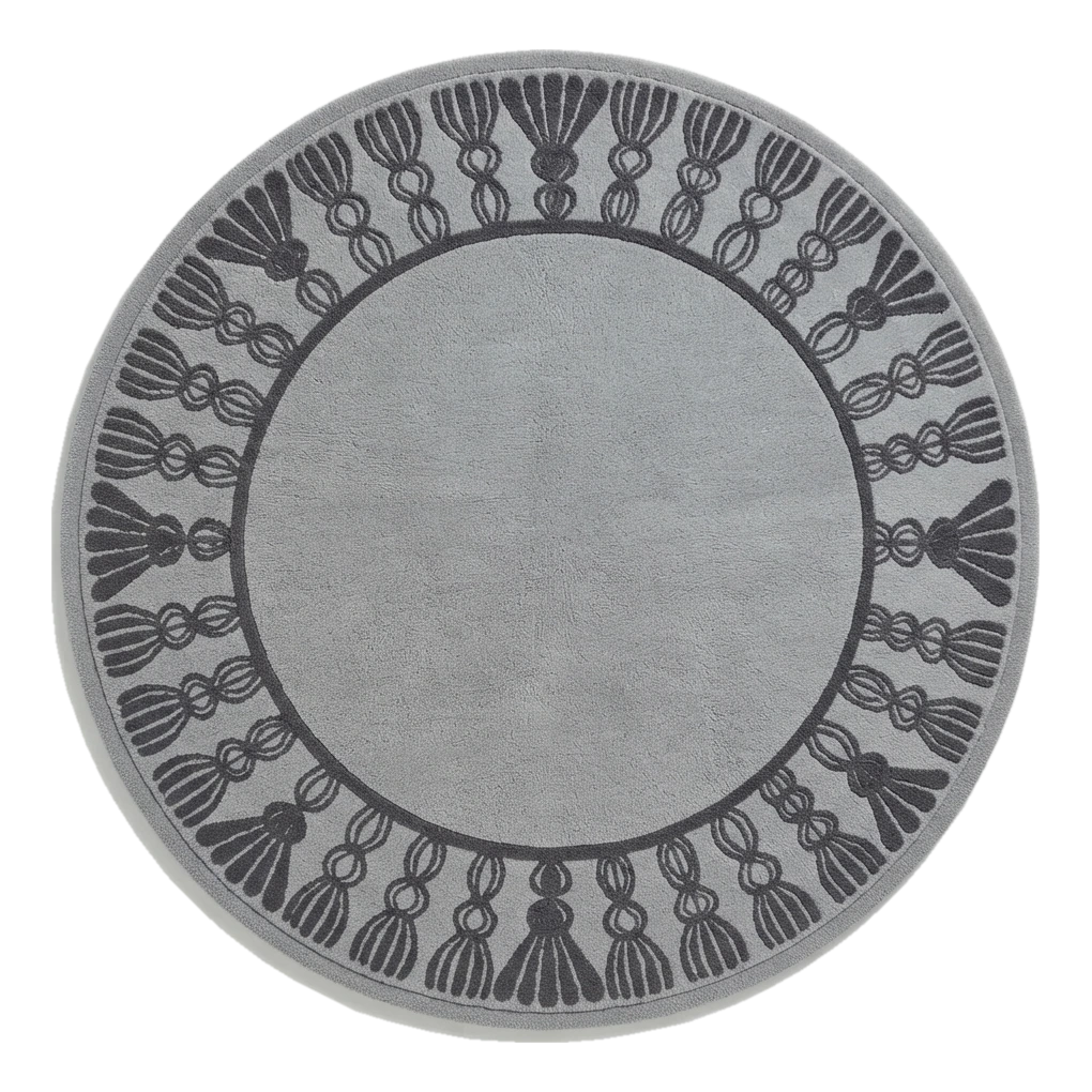 Grey Round Hand-Tufted Rug with Charcoal Tassel Border - alternate view