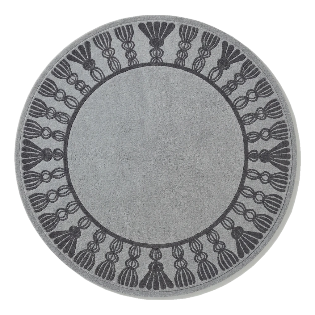 Grey Round Hand-Tufted Rug with Charcoal Tassel Border