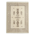 Ivory Chinese Art Deco Hand-Knotted Rug with Taupe Vase Motifs