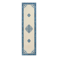 Ivory Chinese Medallion Hand-Tufted Runner with Cobalt Blue Border