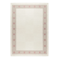 Ivory Cotton Flat Weave Rug with Pink Star Taupe Border