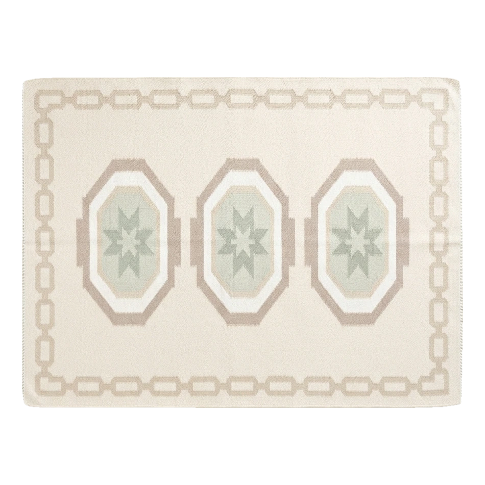 Ivory Cotton Flat Weave Rug with Sage Star Medallions - alternate view