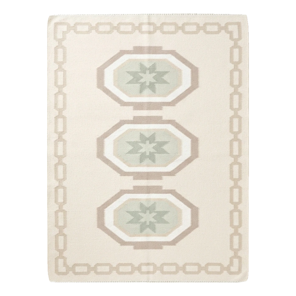 Ivory Cotton Flat Weave Rug with Sage Star Medallions