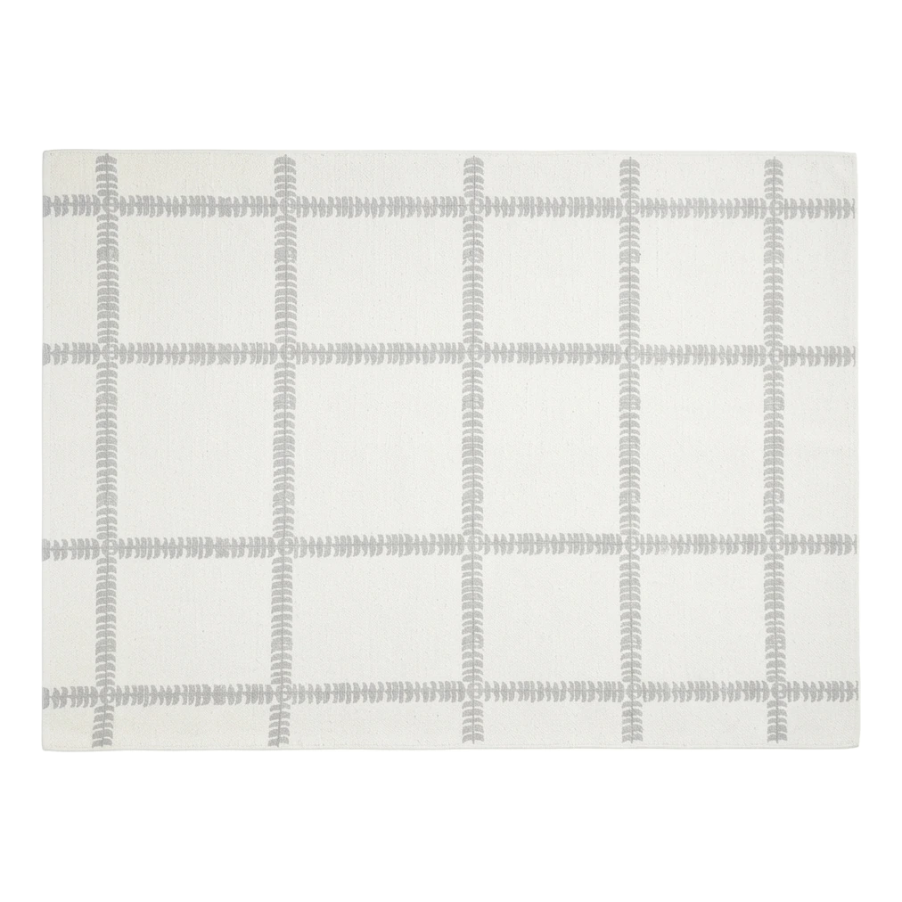 Ivory Cotton Flat Weave Rug with Soft Grey Fern Grid - alternate view
