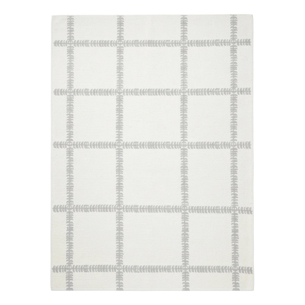 Ivory Cotton Flat Weave Rug with Soft Grey Fern Grid