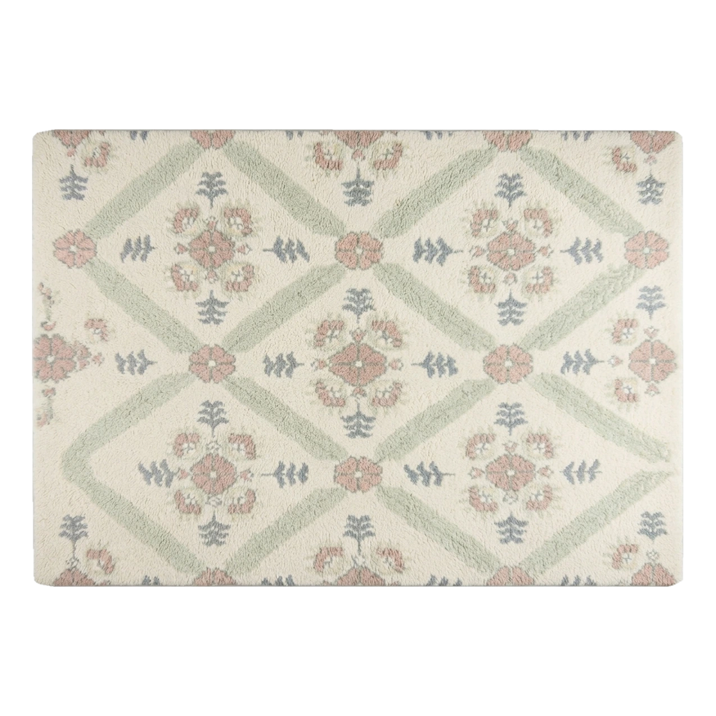 Ivory Floral Trellis Hand-Tufted Rug with Sage and Blush Accents - alternate view