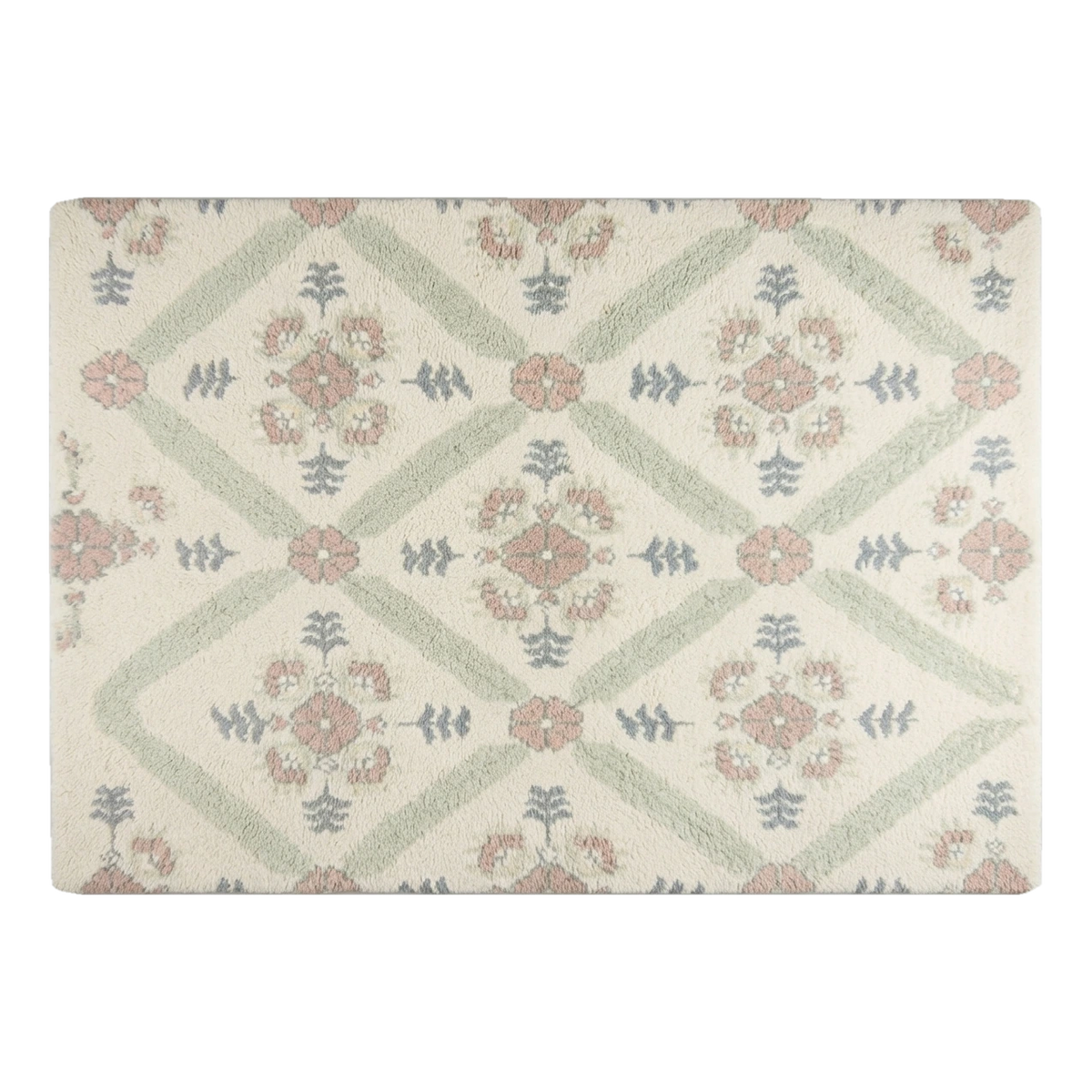 Ivory Floral Trellis Hand-Tufted Rug with Sage and Blush Accents - alternate view