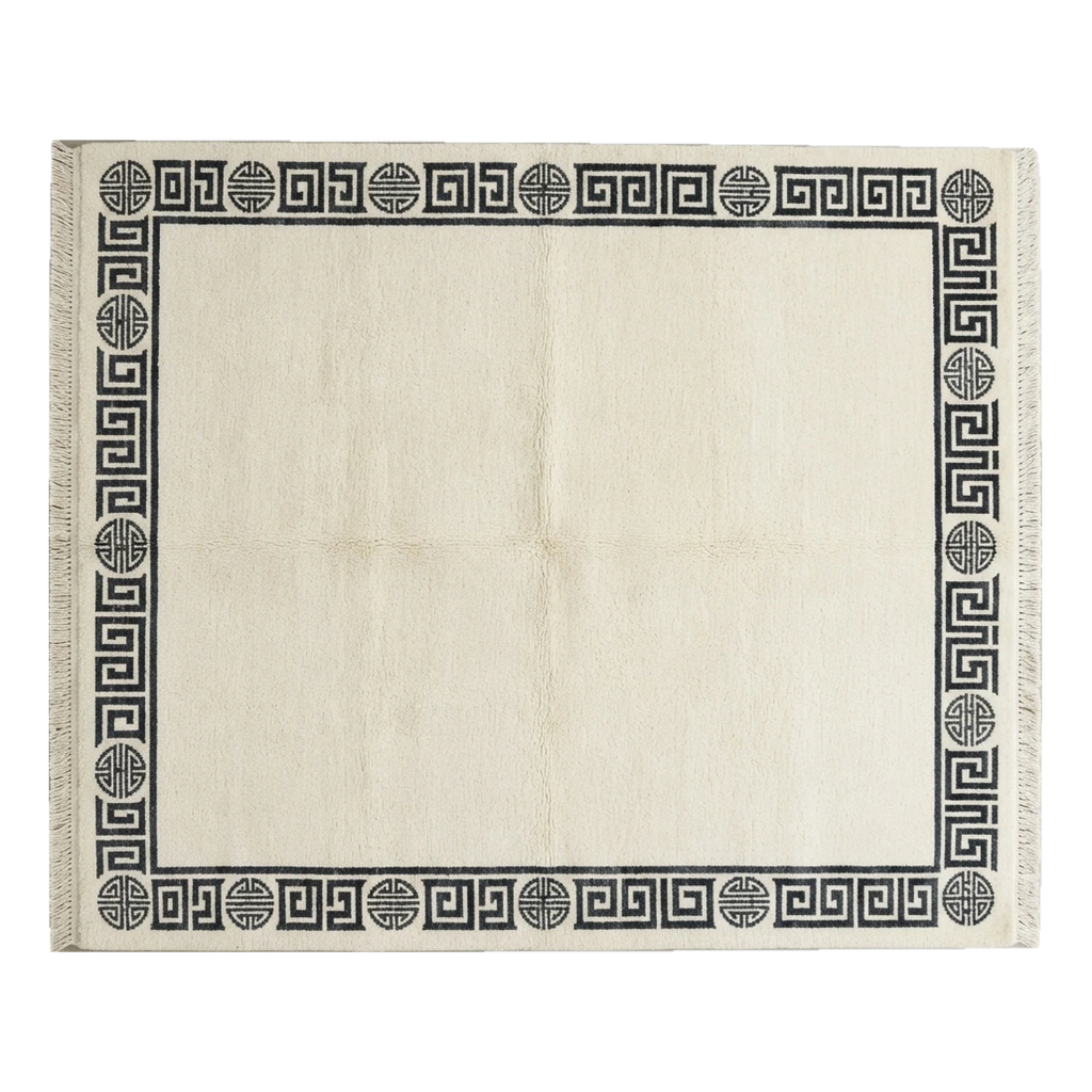 Ivory Hand-Knotted Rug with Charcoal Greek Key and Shou Border - alternate view