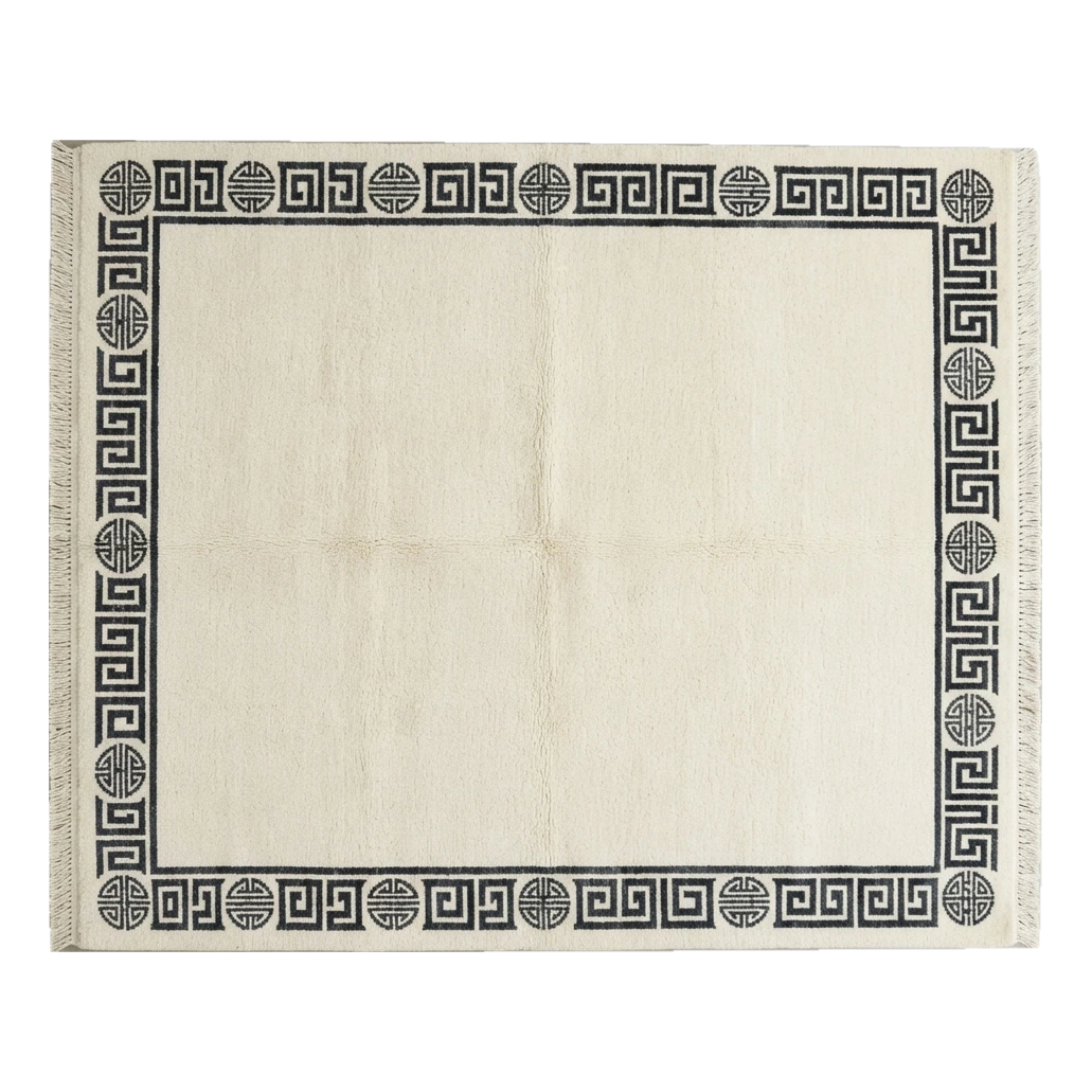 Ivory Hand-Knotted Rug with Charcoal Greek Key and Shou Border - alternate view
