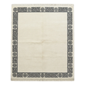 Ivory Hand-Knotted Rug with Charcoal Greek Key and Shou Border