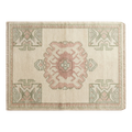 Ivory Hand-Knotted Rug with Dusty Rose Medallion and Sage Motifs