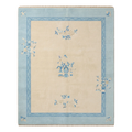 Ivory Hand-Knotted Rug with Powder Blue Border and Floral Sprays