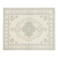Ivory Hand-Knotted Rug with Sage Medallion and Chevron Border