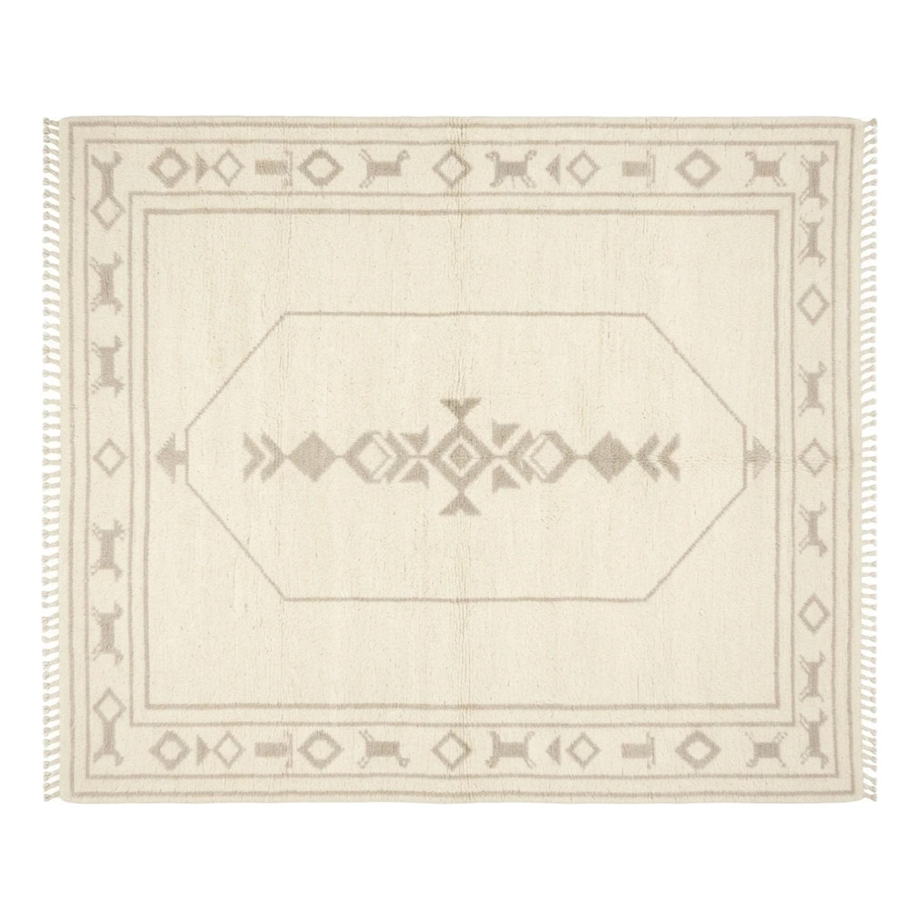Ivory Hand-Knotted Rug with Taupe Tribal Octagon and Animal Border - alternate view