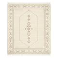 Ivory Hand-Knotted Rug with Taupe Tribal Octagon and Animal Border