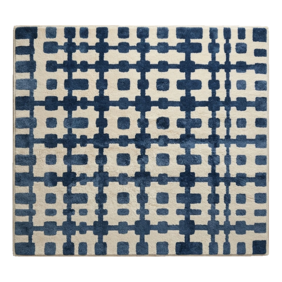 Ivory Hand-Tufted Rug with Navy Beaded Grid - alternate view