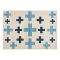 Ivory Hand-Tufted Rug with Navy and Sky Blue Swiss Crosses