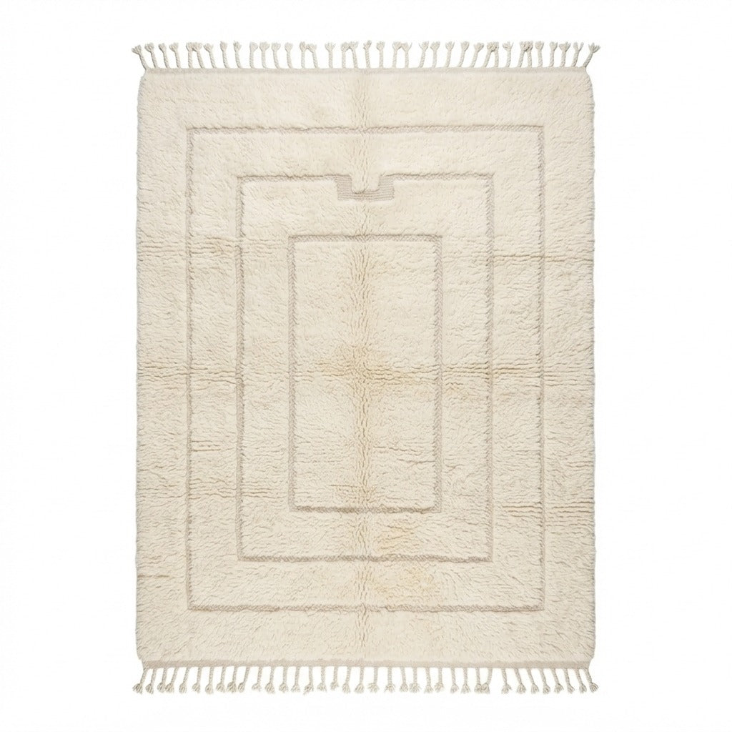 Ivory Nested Rectangle Moroccan Shag Rug - studio photo